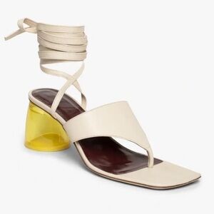 STAUD Cream Strappy Heels with Yellow Accent